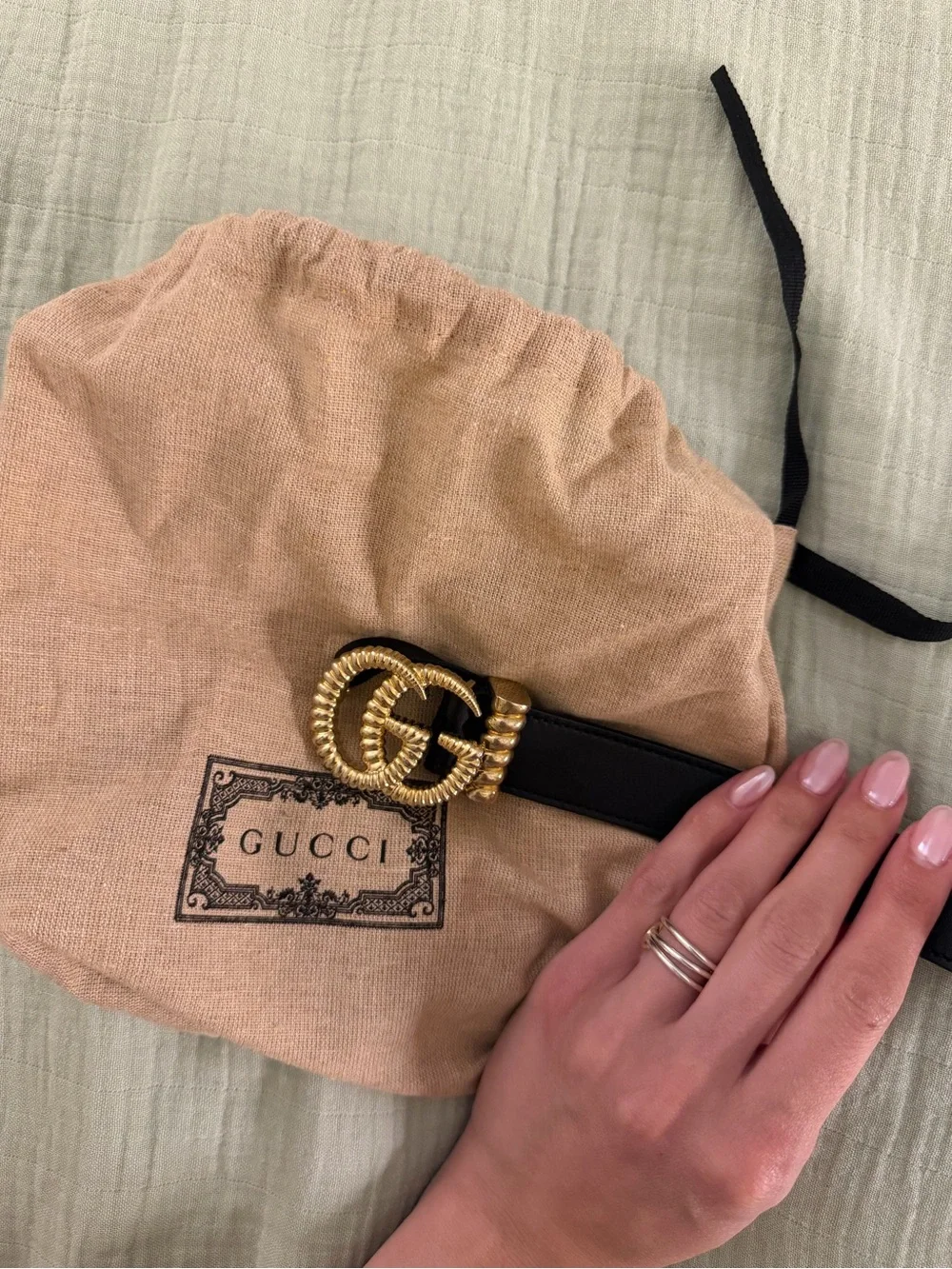 Gucci Black Leather Belt with Gold Twisted Double G Buckle